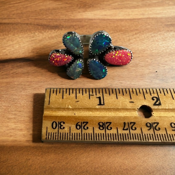 Aurora Opals in Solid Sterling Silver Flutter Ring - Picture 5 of 10